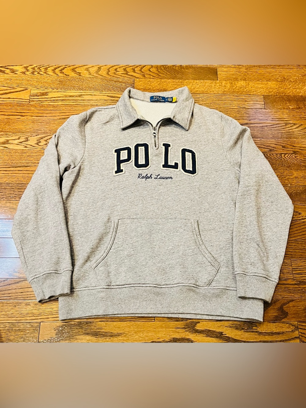 Polo Ralph Lauren L Varsity Spellout Appliqué 1/4 Zip Sweatshirt Grey